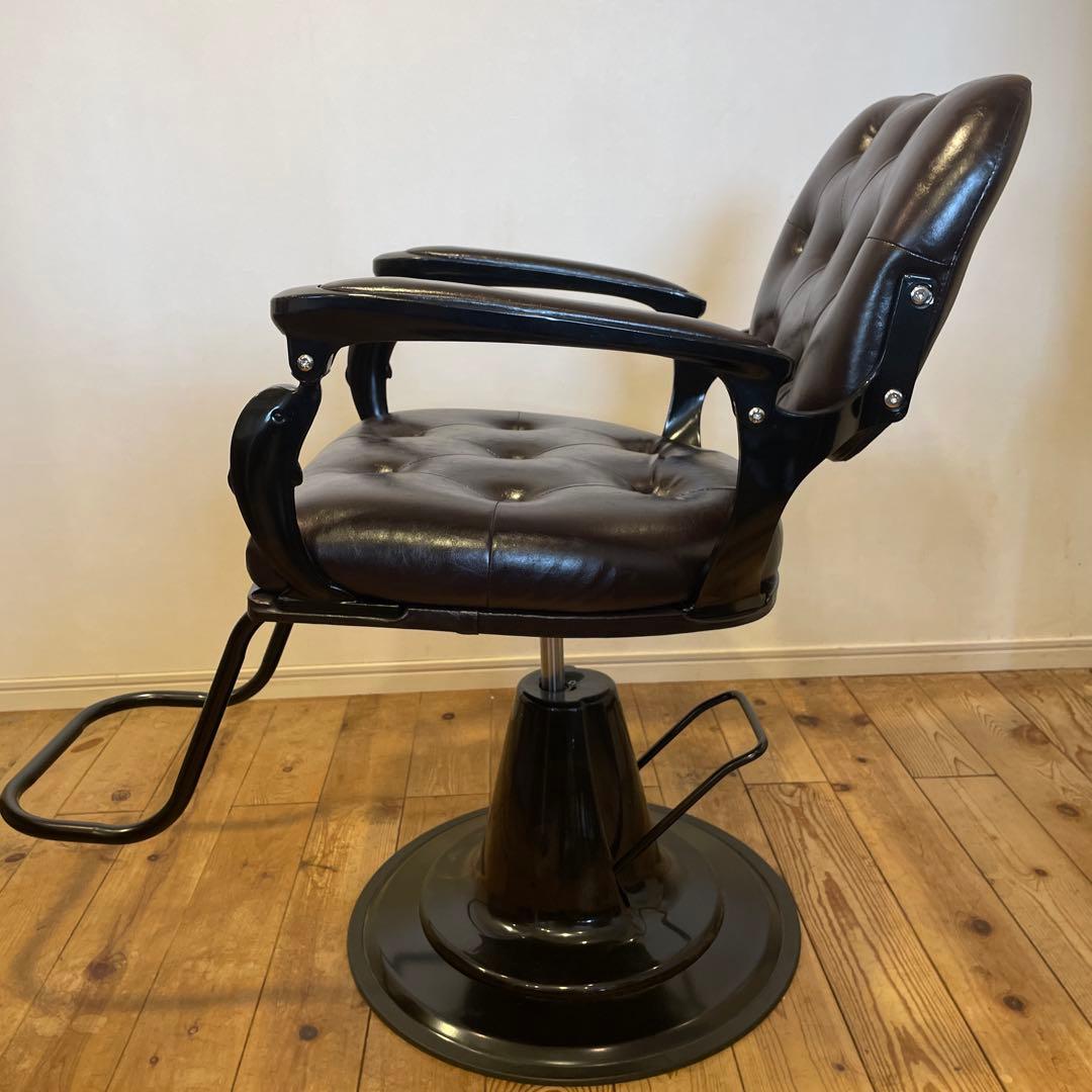 ダークブラウン バーバーチェア 回転式　美容椅子