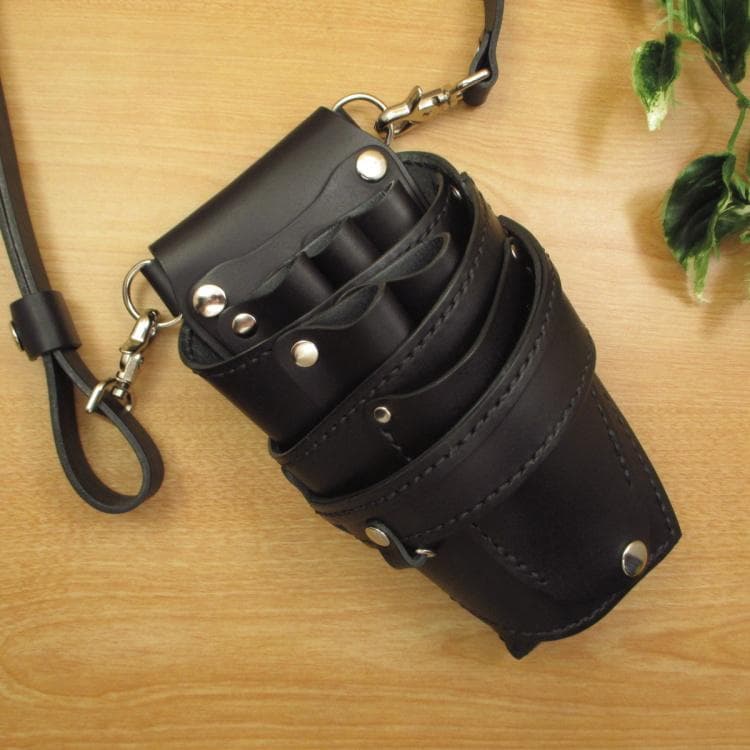 オールブラック　５丁差し　革ベルト付き　本革シザーケース　SCL-128/CKL