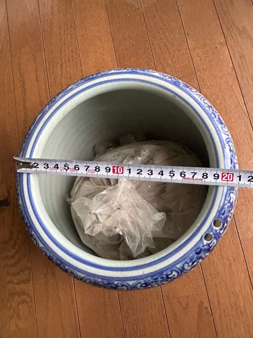 大型 染付火鉢 五徳 火箸 灰付き フルセット