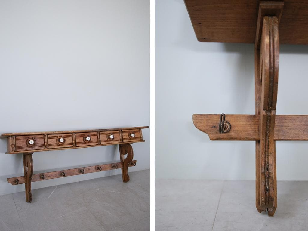 フランスアンティーク木製ウォールシェルフ/壁掛けラック/飾り棚/収納(85-85