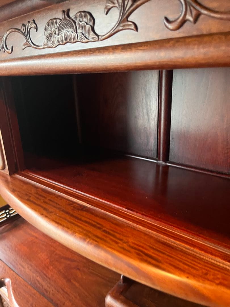 美品 茶箪笥 飾り棚 茶棚 紫檀 アンティーク 唐木 インテリア 松透彫り