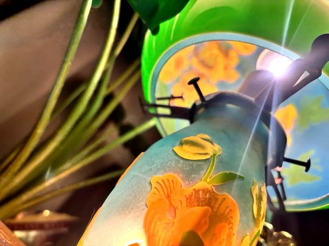 大きめ年代物⭐︎ガレ風アンティークランプ美術館購入品