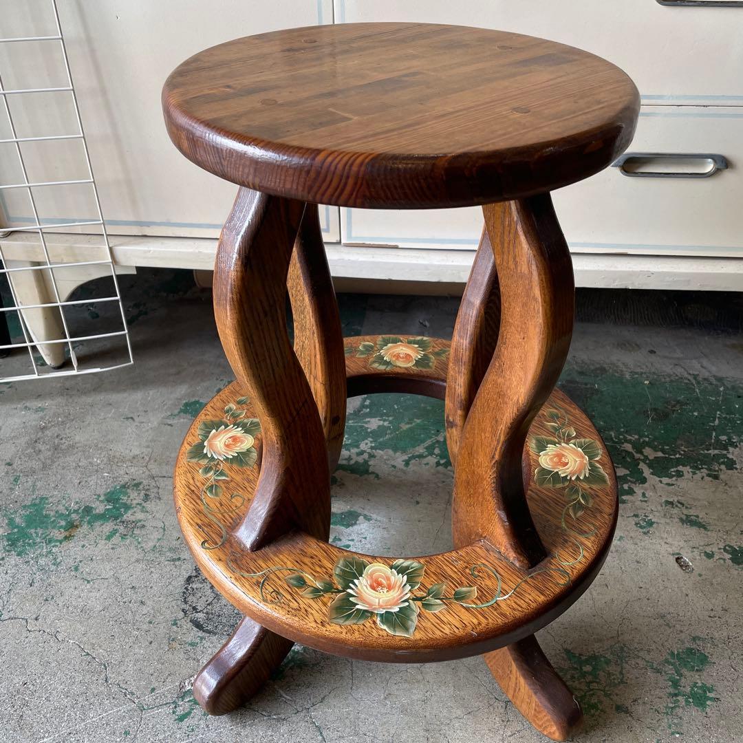 最終値下げ‼︎木製アンティーク・トールペイントの花台・チェアー、テーブル・