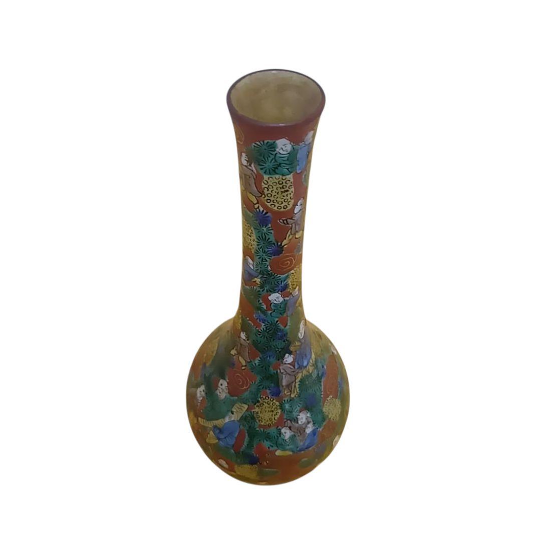 骨董品　九谷焼　青木木米　赤絵賢人図　花瓶花入　花器　一輪挿し　美品‼️①