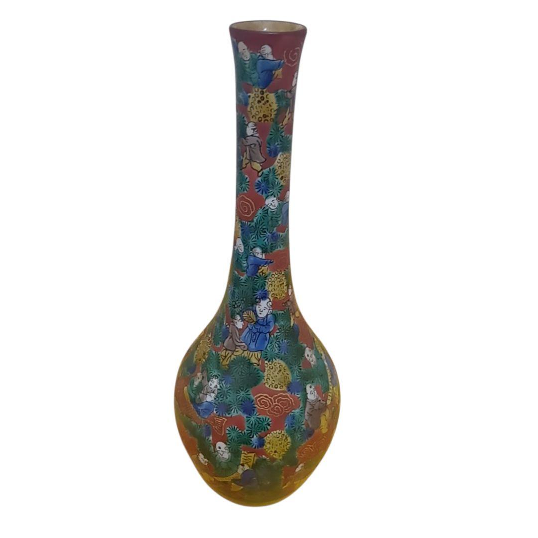 骨董品　九谷焼　青木木米　赤絵賢人図　花瓶花入　花器　一輪挿し　美品‼️①