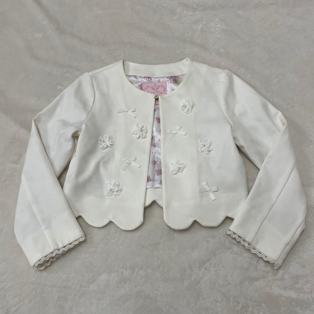 【美品】mezzo piano メゾピアノ　ノーカラージャケット　ホワイト120