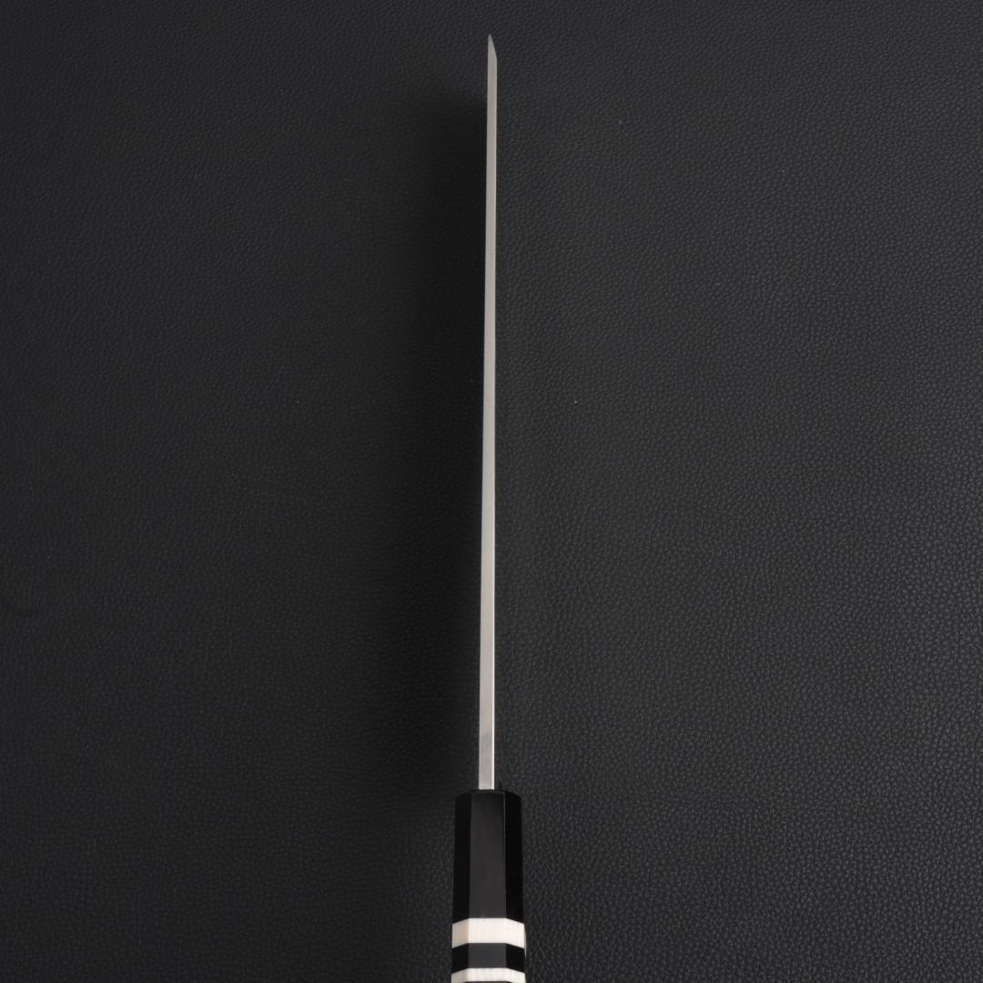 8877 角型薄刃 8寸 刃は究極の切れ味 刺身包丁 黒檀黒水牛角白三本巻八角柄