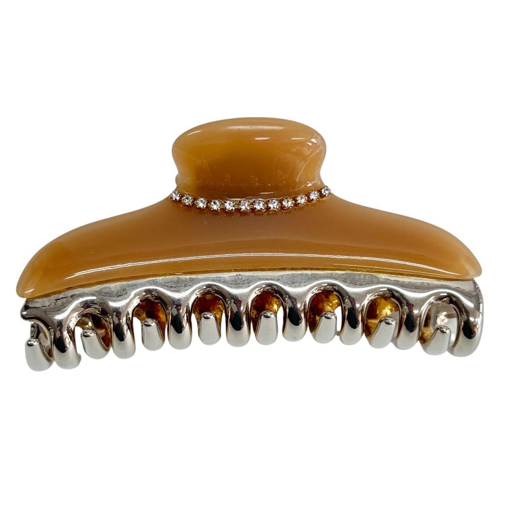 美品 acca ヘアクリップ ラインストーン ピンクベージュ ゴールド