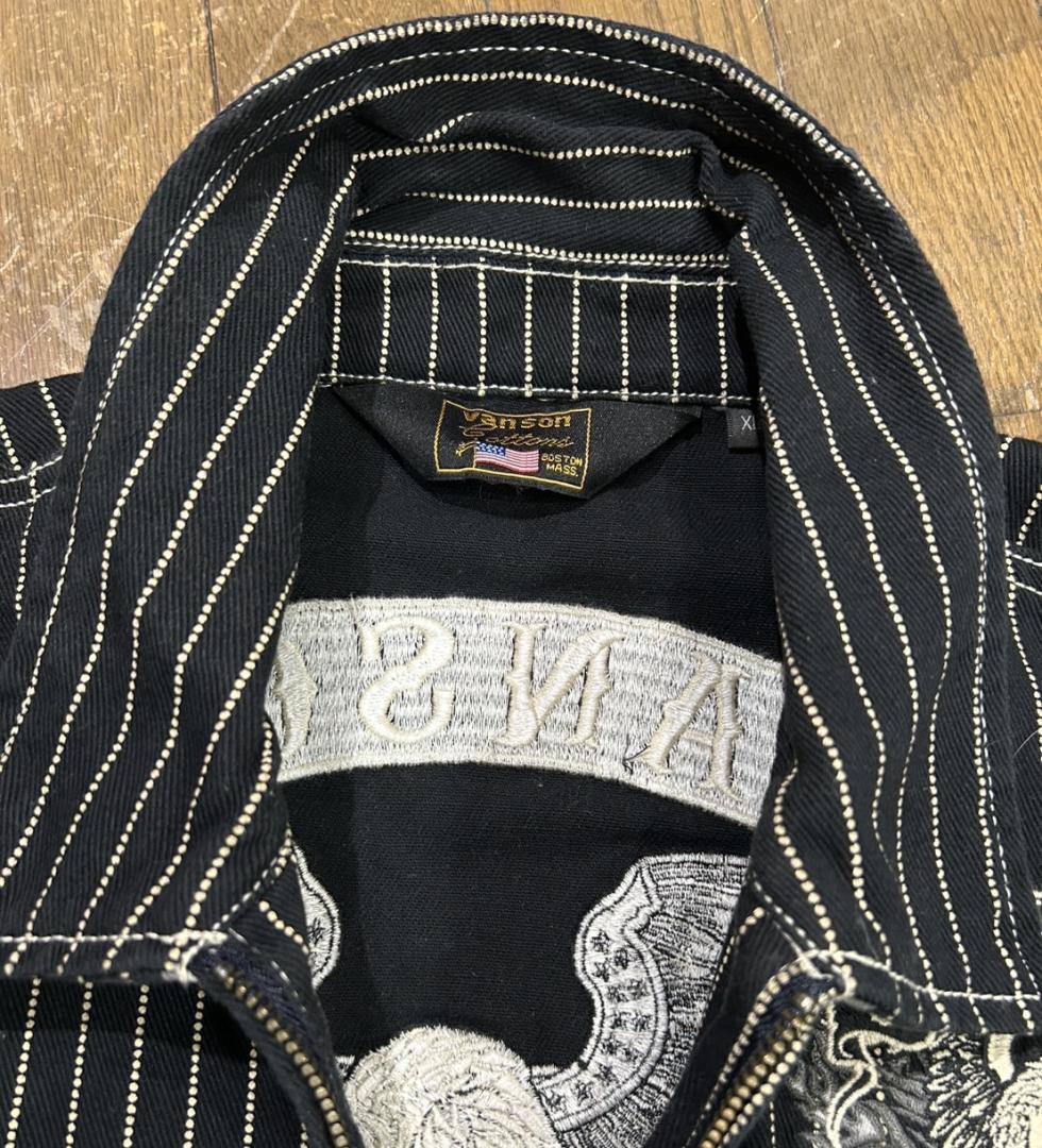 ＊VANSON ウォバッシュ イーグル 刺繍 襟 袖 プリント つなぎ XL