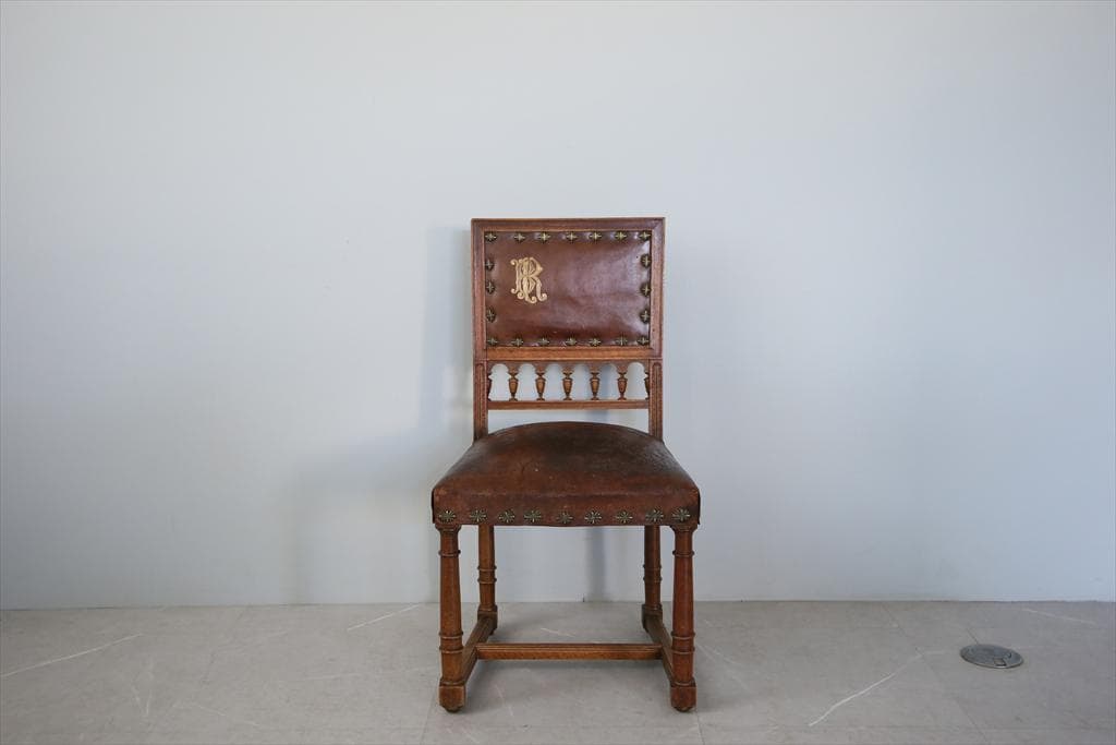 フランスアンティーク木製アンリ2世様式ダイニングチェア/レザー(90-64-2)