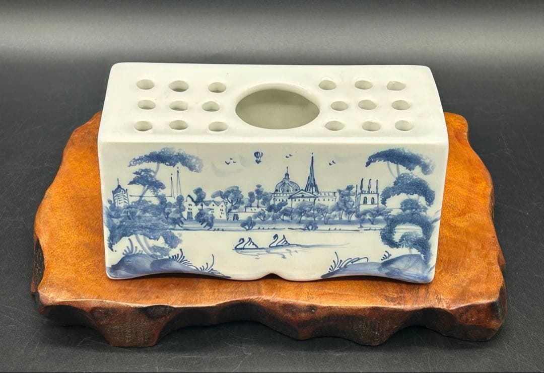 陶器　イギリス　オックスフォード製　デボラ・シアーズ　花瓶　花器　手描き