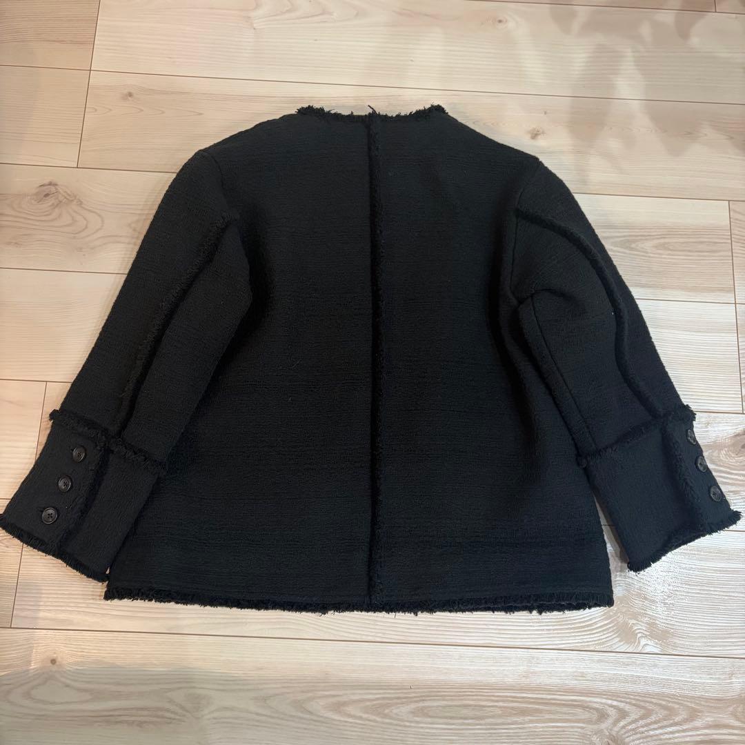 美品 BEAUTY&YOUTH コットンツイード ノーカラージャケット ブラック