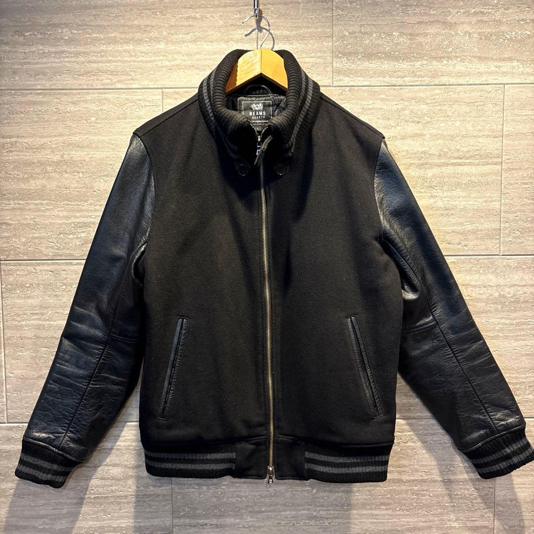 BEAMS HEART スタジャン L ブラック 袖レザー　ダブルジップ