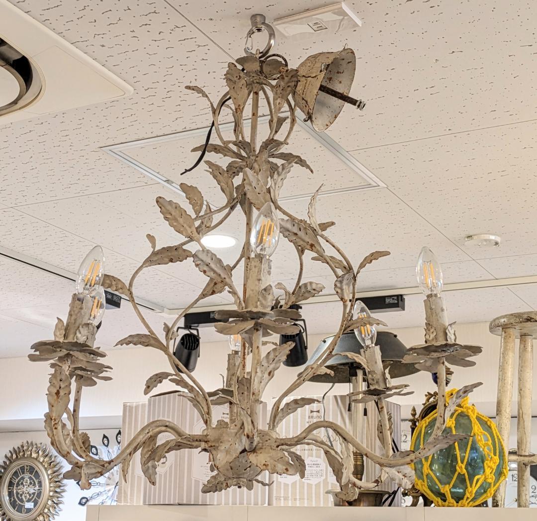 1【希少】サラグレース アンティーク シャンデリア 6灯 植物 花 照明