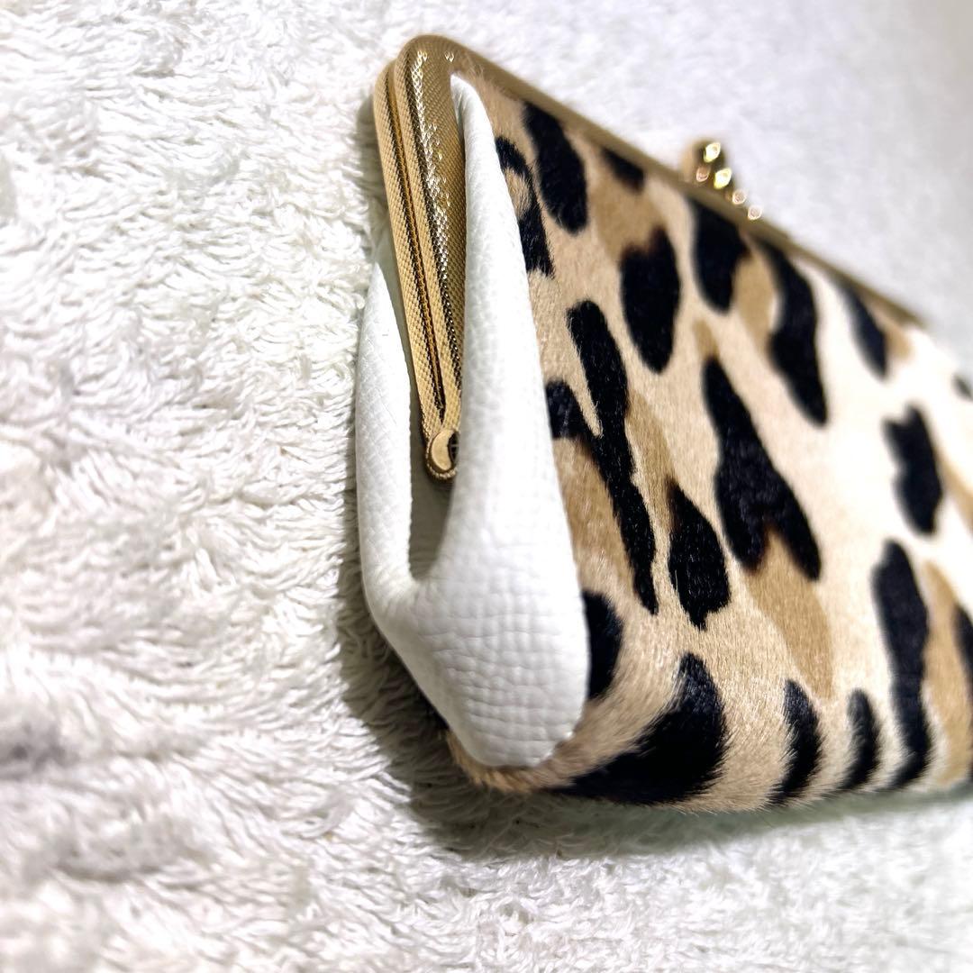 極美　未使　A.D.M.J エーディエムジェイ　がま口　財布　ハラコ　豹柄