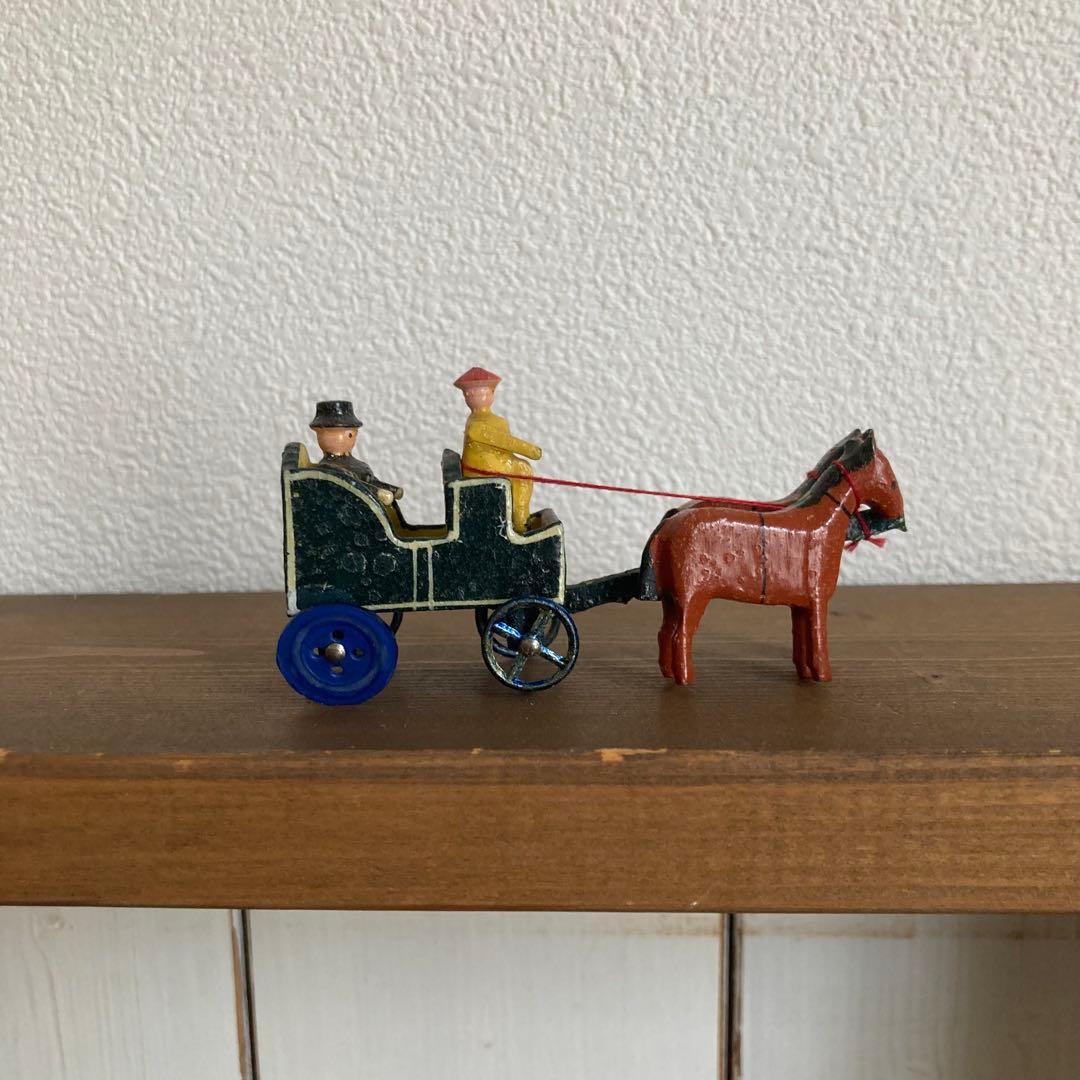WF-35 ドイツアンティークミニチュア小さな小さな木製馬車＆素敵な建物のセット