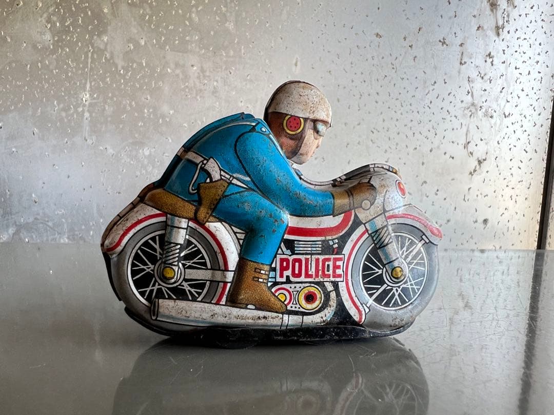 【O-835】ブリキ おもちゃ 車 バイク ポリス ゼンマイ 昭和レトロ