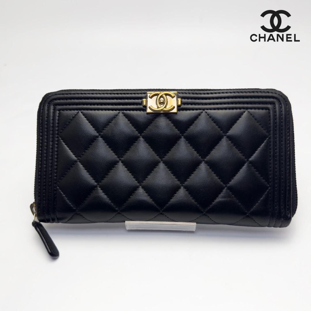 正規品　CHANEL ボーイシャネル　ゴールド金具　ラウンドファスナー　長財布