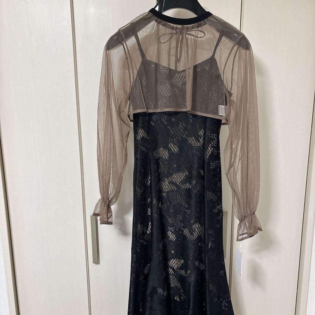 3wayシフォンボレロ&レースキャミドレス 結婚式 ワンピース　Ｌサイズ　黒