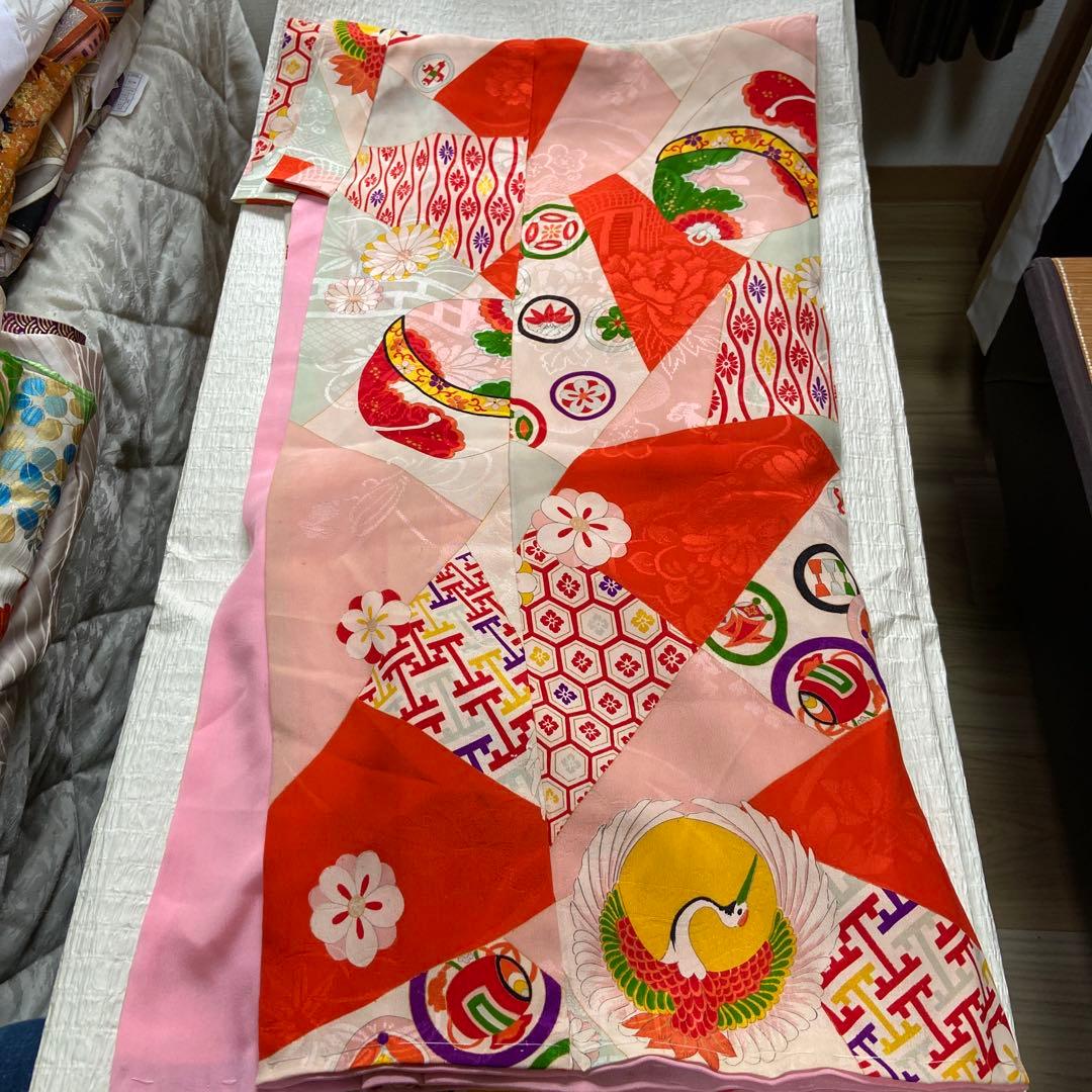 7歳祝い着 七五三用 着物 赤とクリーム色K101