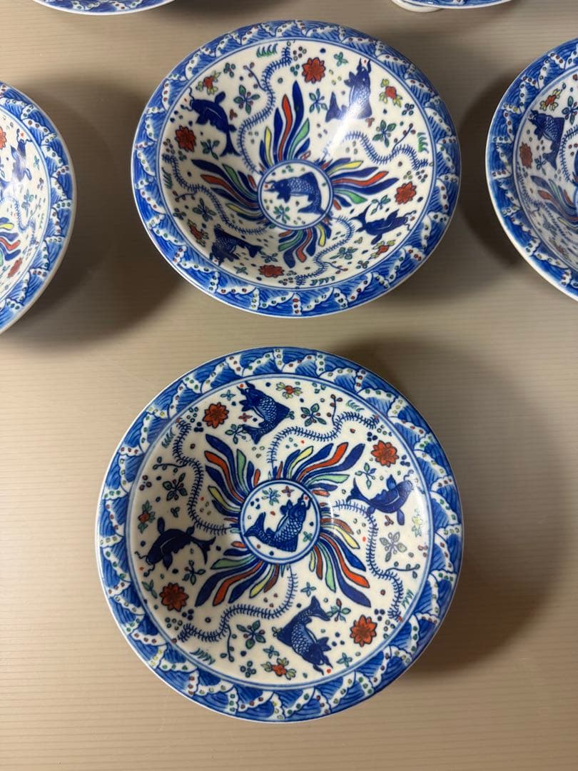 2368  中国骨董　大明萬暦年製銘4客　大明嘉靖年製銘2客　鯉文　鉢　合計6客