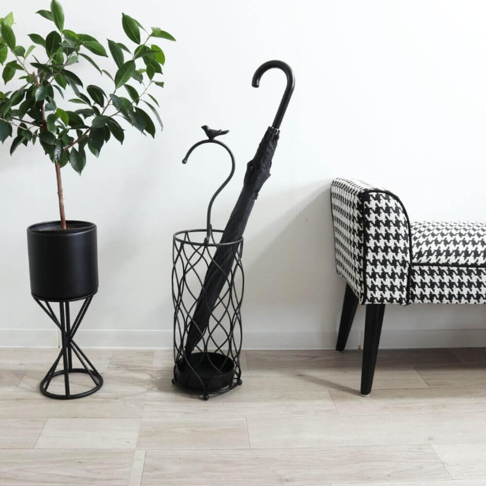 ★アンティーク調 アイアン傘立 アンブレラスタンド 鳥 バード 黒 玄関収納