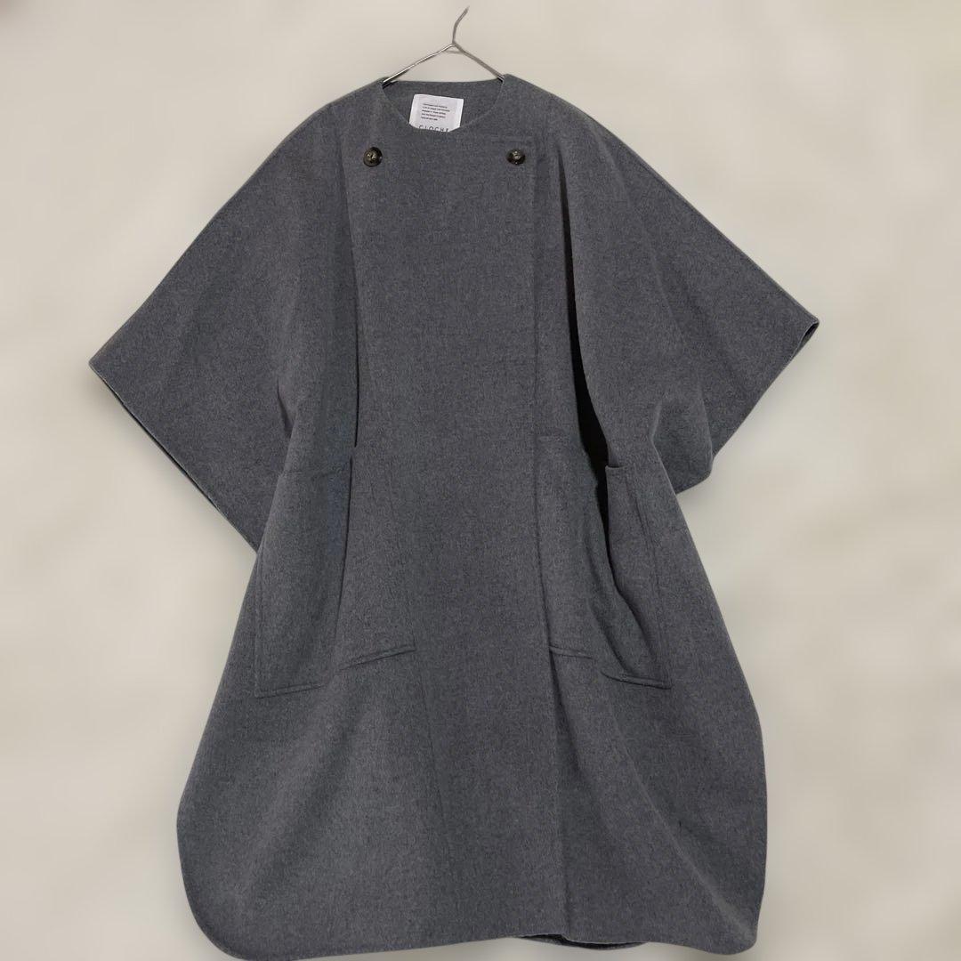 【即発送】クロシェ　ポンチョ　マント　コート　グレー　フリーサイズ　ウール