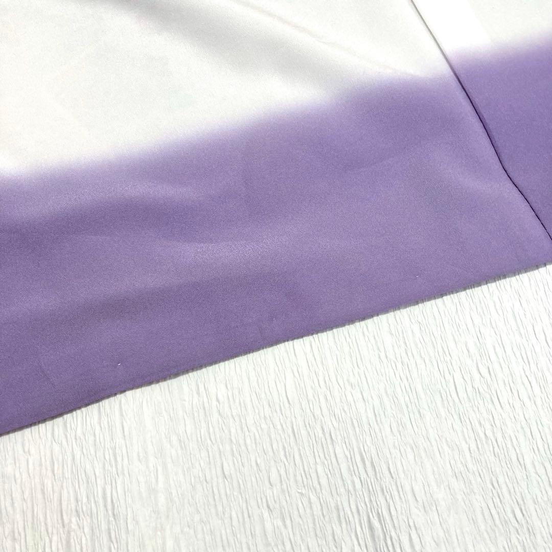 【良品✨】東レシルック　洗える着物　小紋　蔓草文様　くすみの藤色・紅藤系　D4