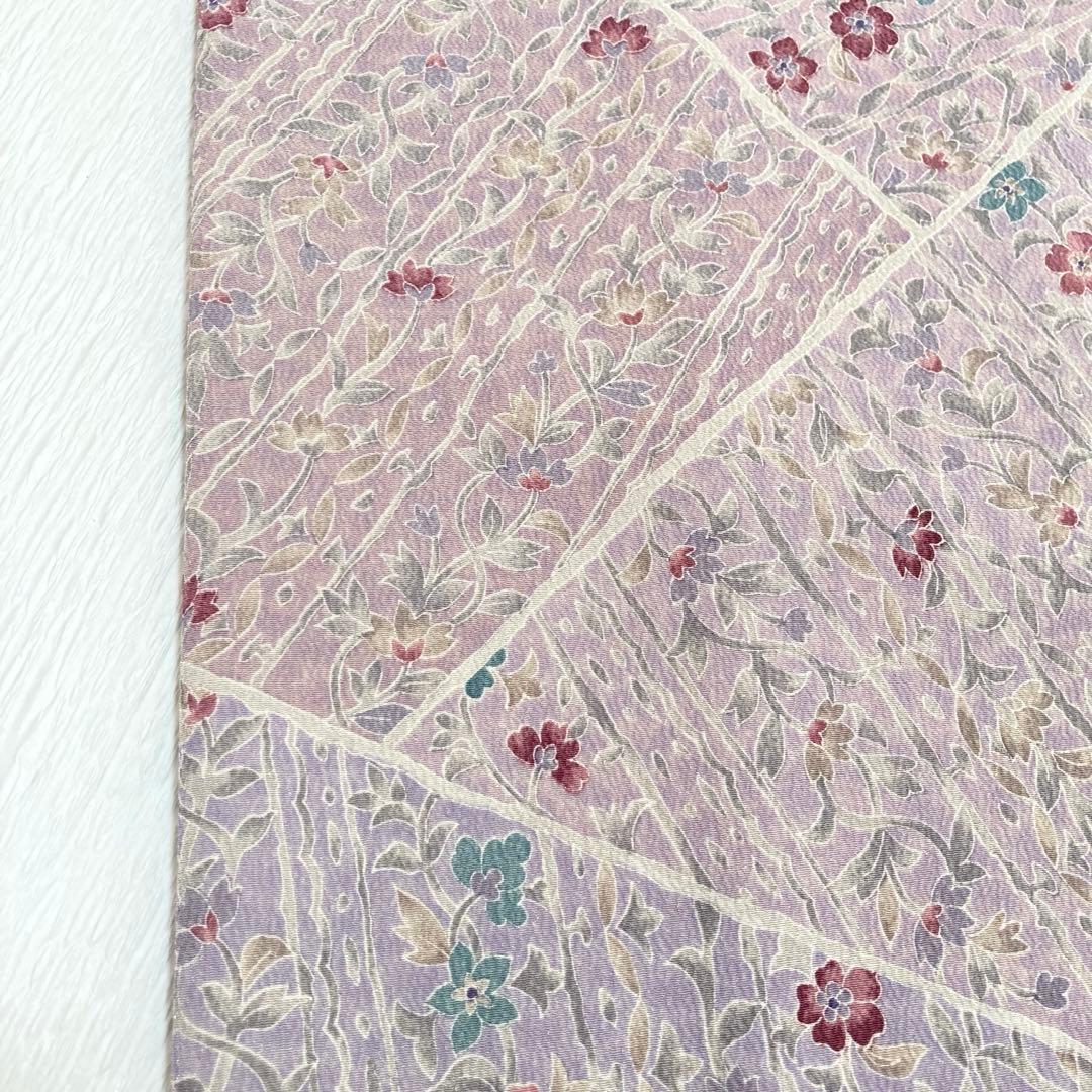 【良品✨】東レシルック　洗える着物　小紋　蔓草文様　くすみの藤色・紅藤系　D4