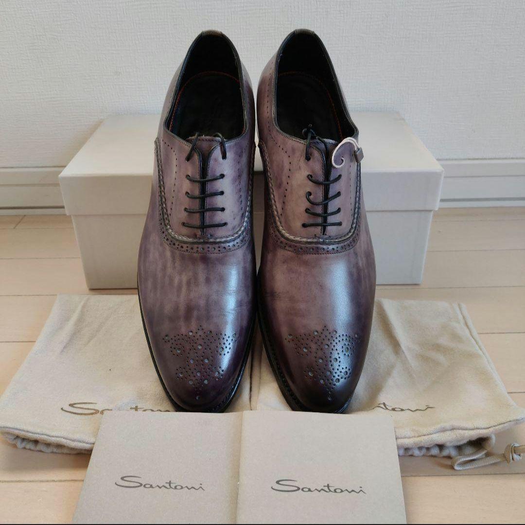 Santoni プレーントゥ+ウィングチップ グレー 8.5/27.2