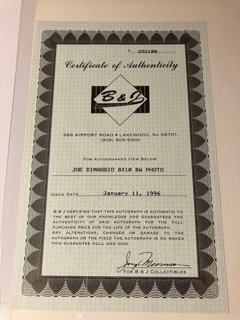 ジョー・ディマジオ 直筆サイン入り写真 8×10 ヤンキース MLB