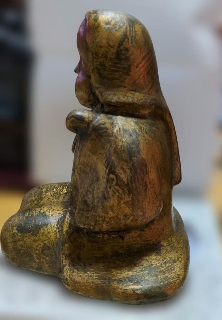 福助人形 置物 金属製　 重量約4kg 笑顔 縁起物 古民家 古道具 レトロ