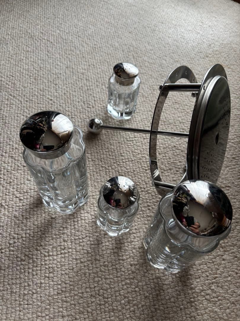 イタリア製ALESSIのガラス製調味料ラック 4個セット