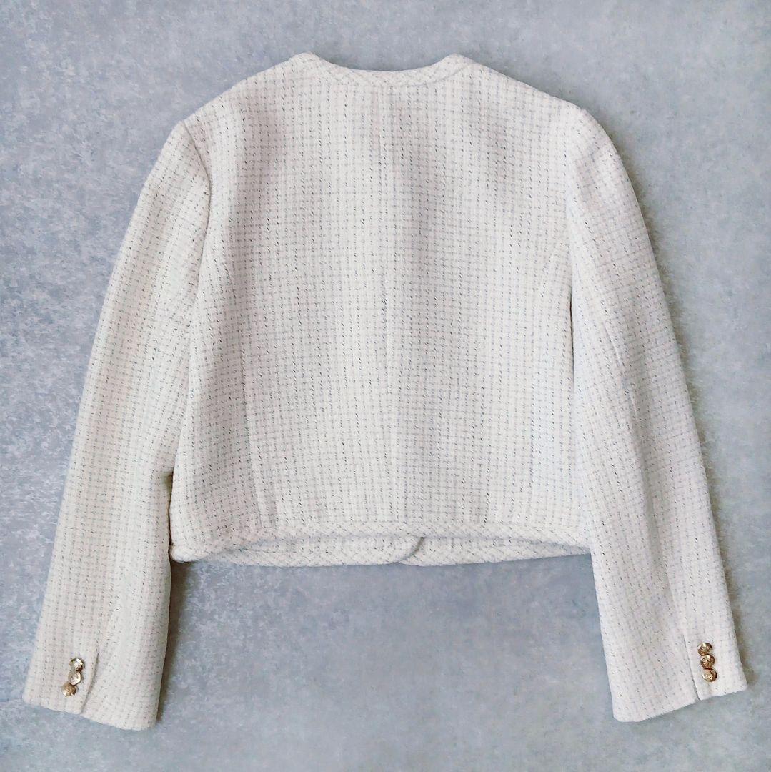 極美品 セルフォード 2025 パイピングショートジャケット 36 ツイード 白