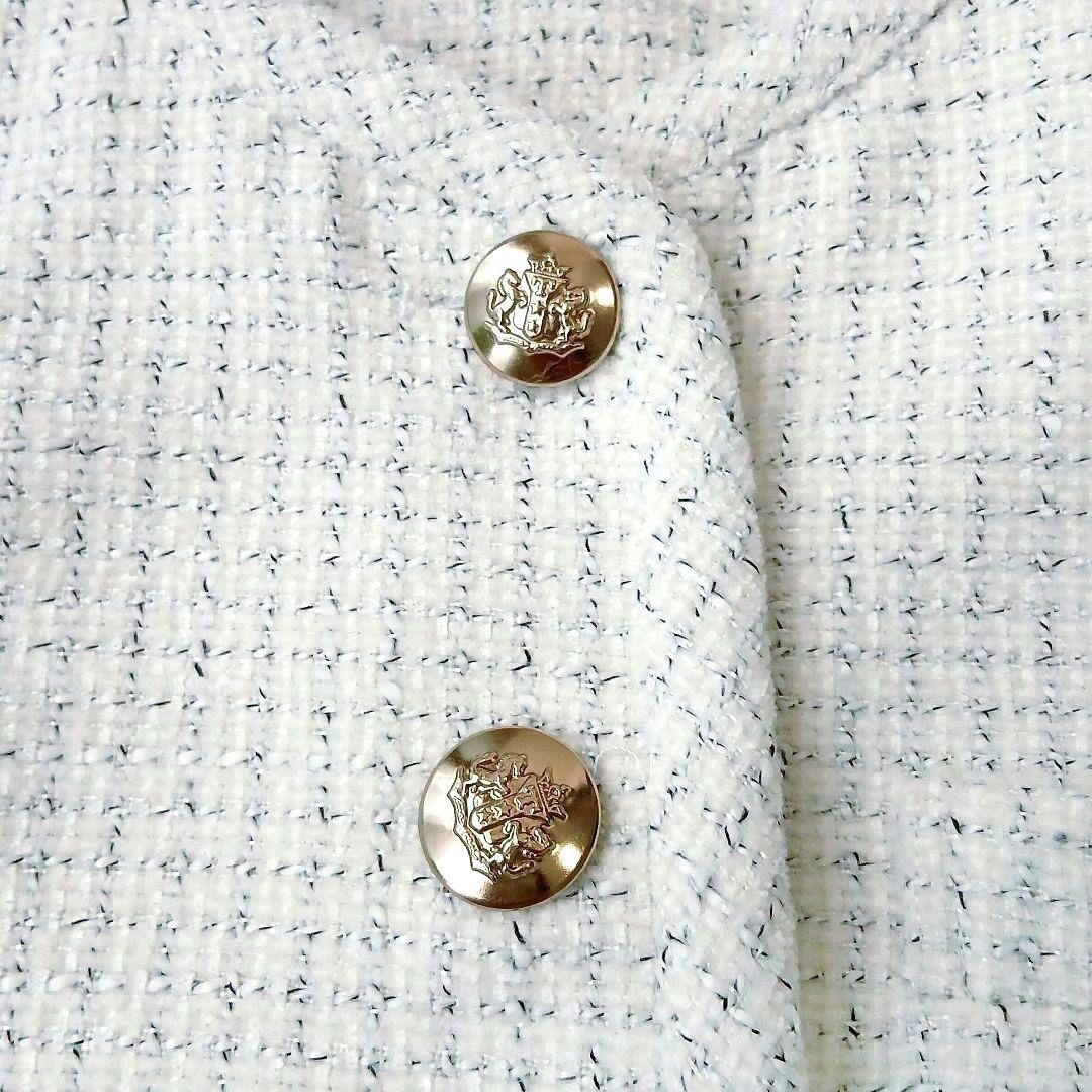 極美品 セルフォード 2025 パイピングショートジャケット 36 ツイード 白