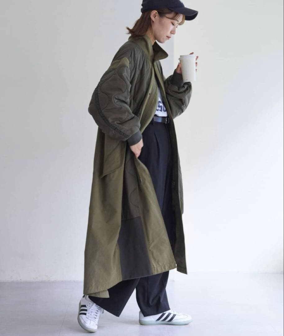 エシンタetsinta 切替マキシミリタリーコート カーキ