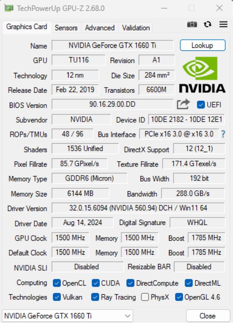 NVIDIA GEFORCE GTX 1660 Ti グラフィックボード