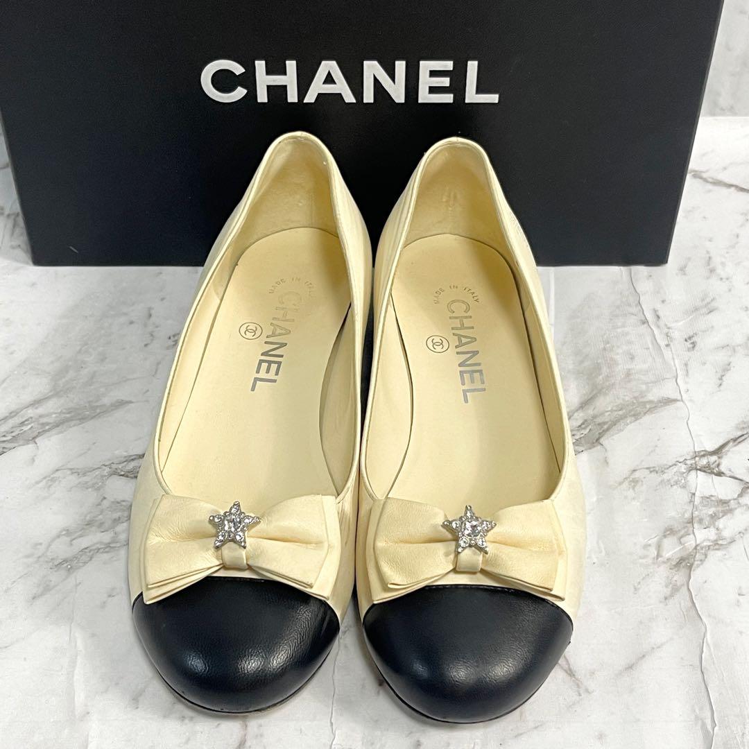 シャネル　スタービジュー　リボン　ココマーク　パンプス　レザー　23cm　箱付き