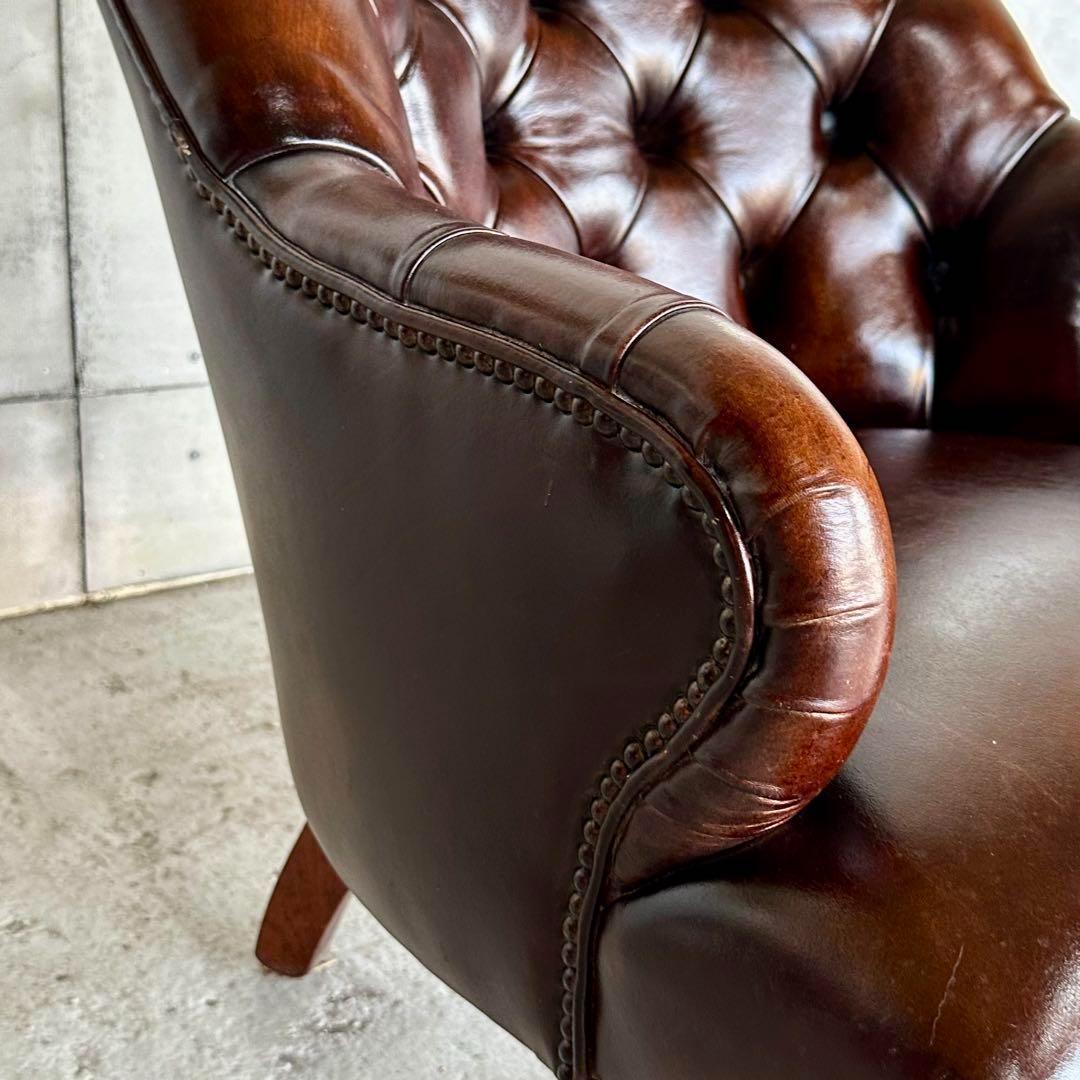 ★チェスターフィールド★総革 革張り ソファー　1人掛け　スプーンバックチェア