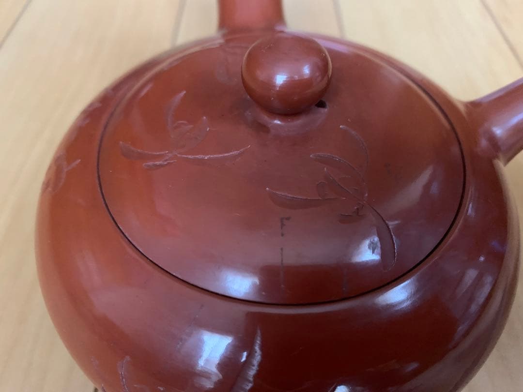 急須　朱泥　朱泥急須　和華彫り
