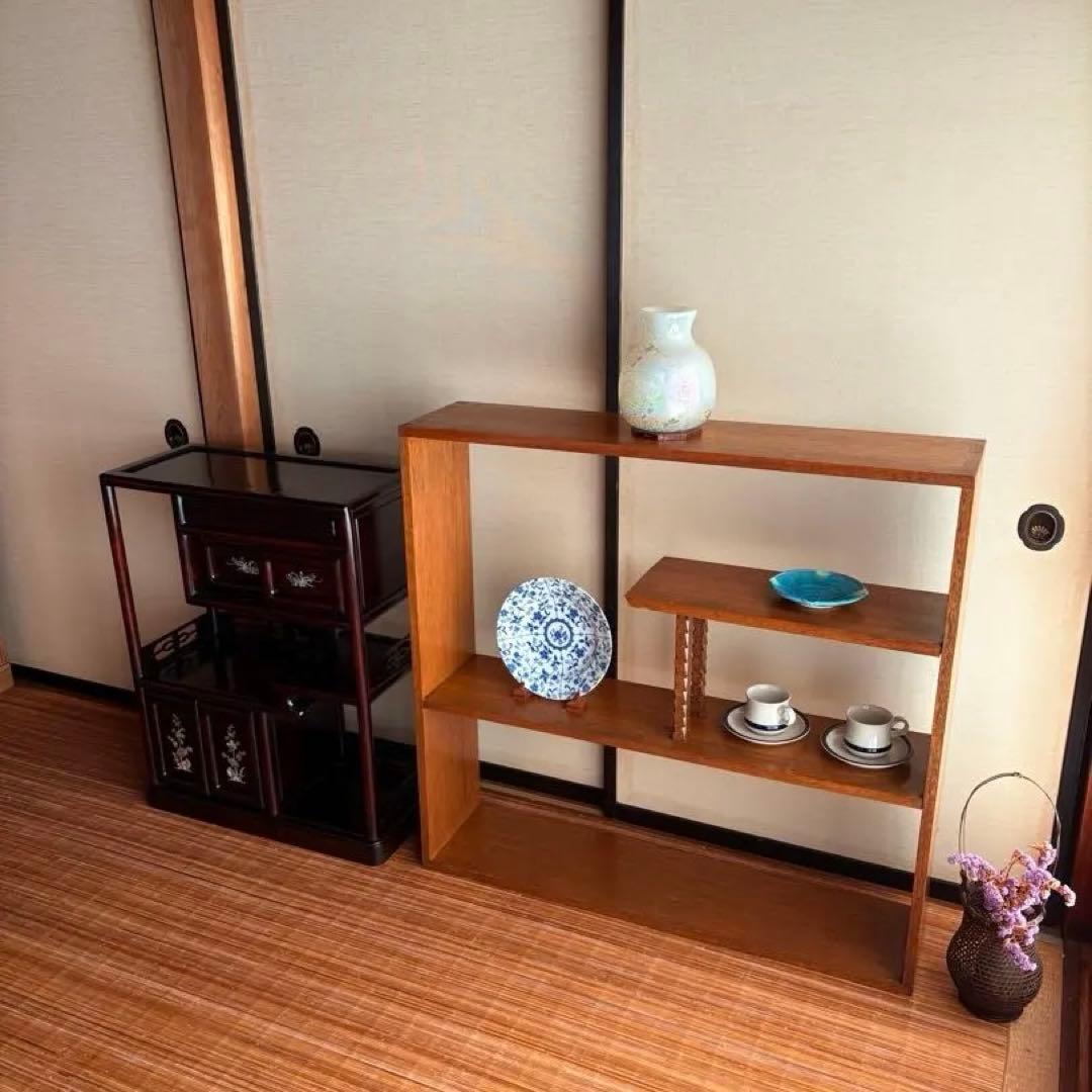 一点物 【 総無垢材 オープンシェルフ 】和モダン ディスプレイ棚 収納 工芸