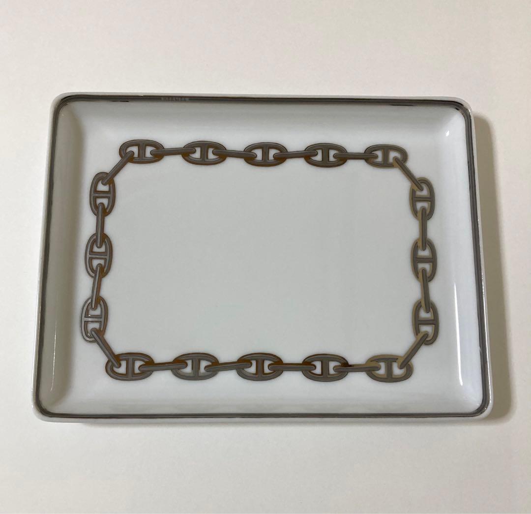 エルメスHERMESシェーヌダンクルプラチナ　長方形皿スクエアプレート陶器トレイ