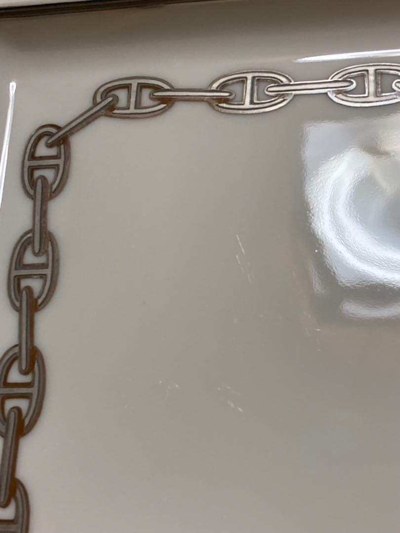 エルメスHERMESシェーヌダンクルプラチナ　長方形皿スクエアプレート陶器トレイ