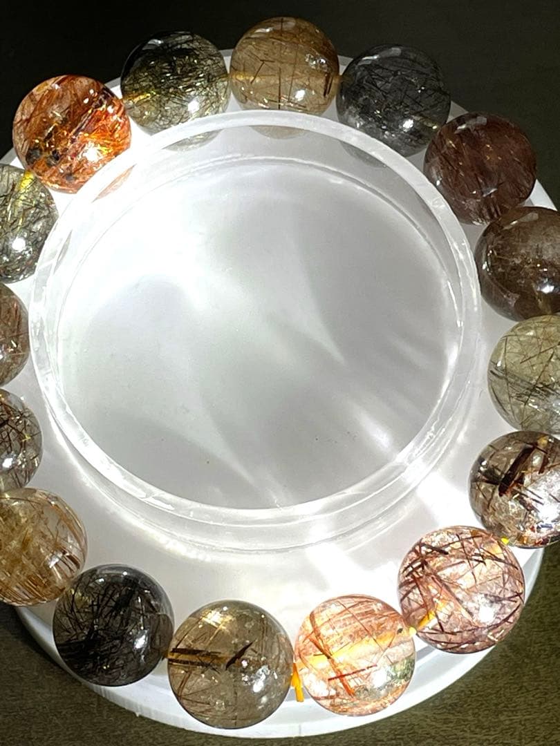 【新入荷】　ミックスタイチンルチルクォーツブレス12.9〜13.9㎜大玉（新品）