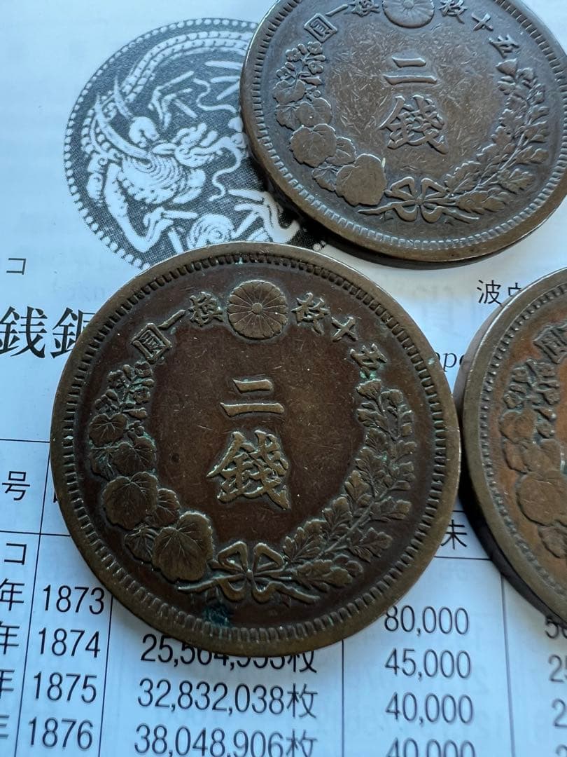 日本銅貨　竜2銭銅貨 明治6.7.17年セット