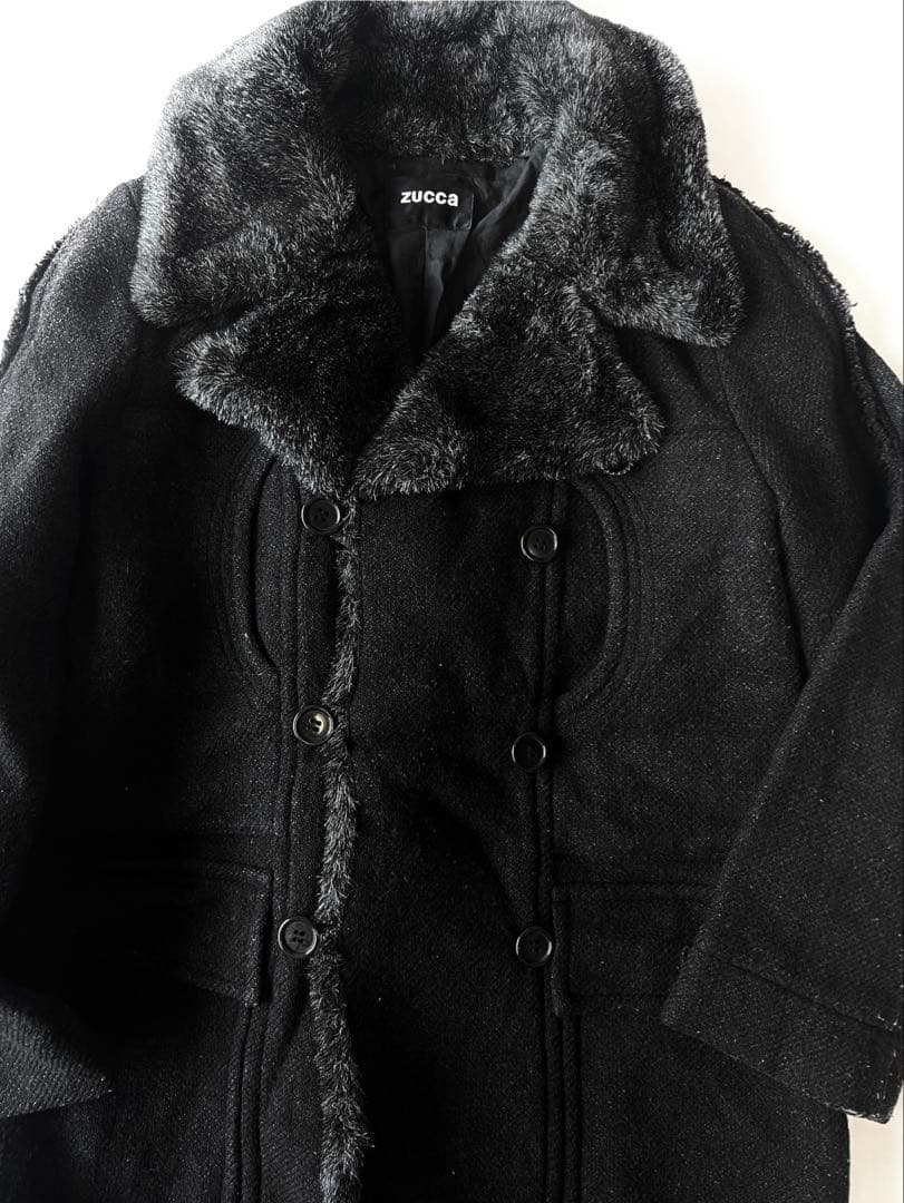 03AW ZUCCA ファー付きPコート ダブル ジャケット