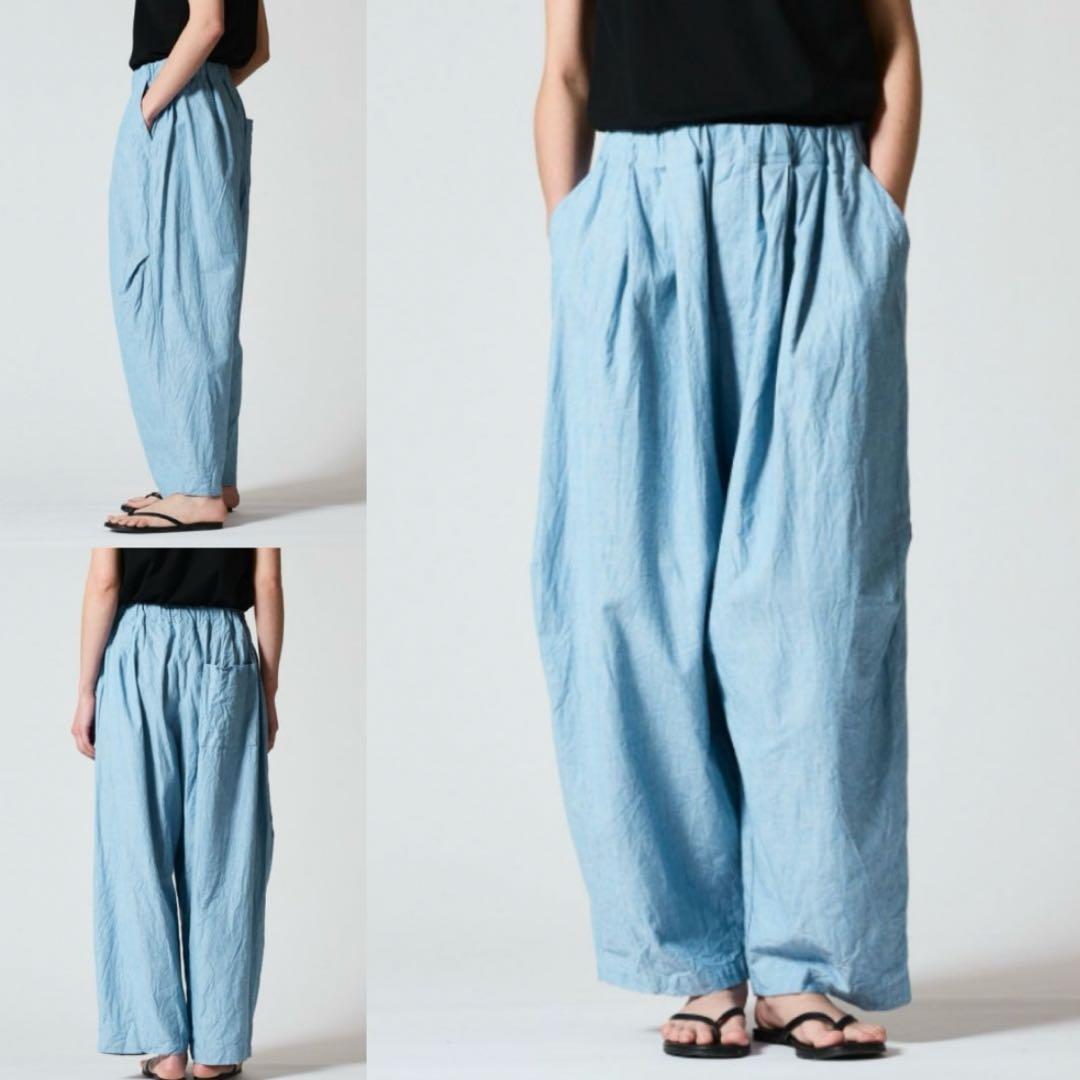 manna１度着用の美品⭐︎ミズイロインド シャンブレーワイドカーゴパンツ