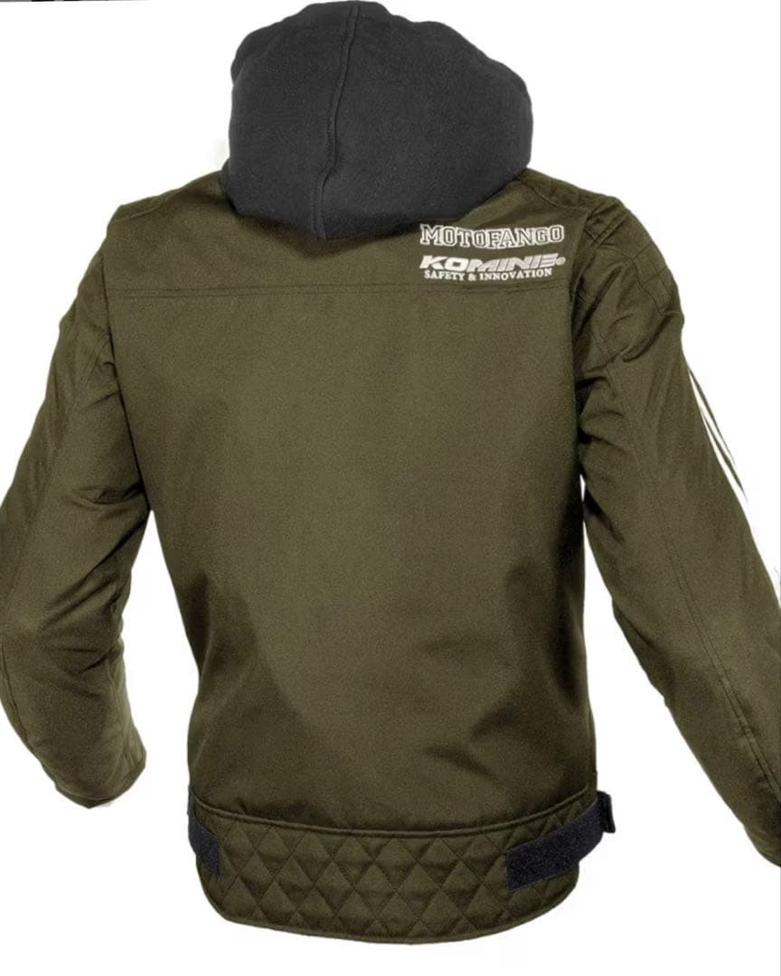 KOMINE フード付きオリーブグリーンバイクジャケット