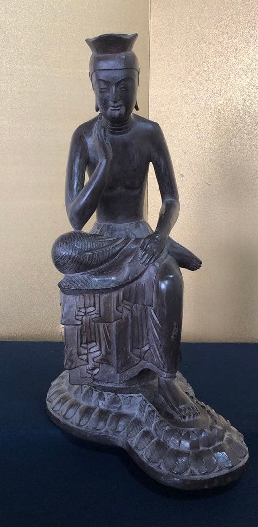 《R》仏像 弥勒菩薩半跏思惟像 木彫 高さ約54㎝ 260203く4