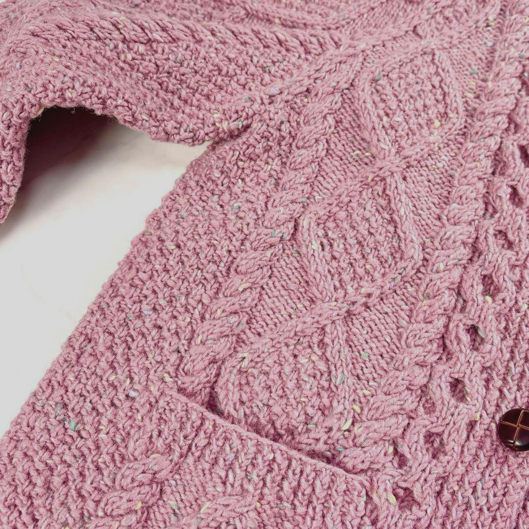 アテナデザイン アランニット カーディガン ミックスカラー 胡桃ボタン 春色✨